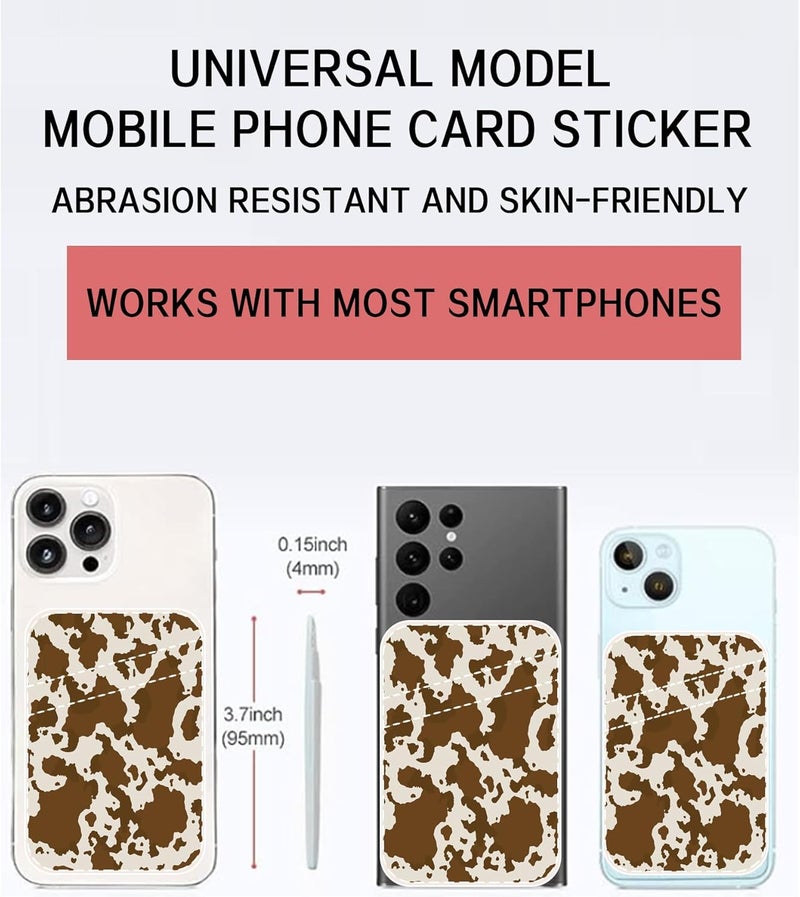 AOHRO Dual Pocket Leather Phone Wallet Adhesive Stick On, Cute Card Holder for Case, Brown Cow Print - Image 2